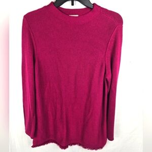 Chico's Fushia Long Sleeve Knit Sweater With Fringed Hem Sz Chico's 2 (M)